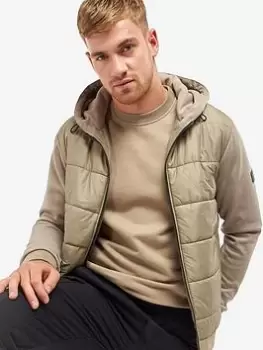 Image of Barbour International Track Quilted Zip Through Hoodie - Beige, Beige Size M Men