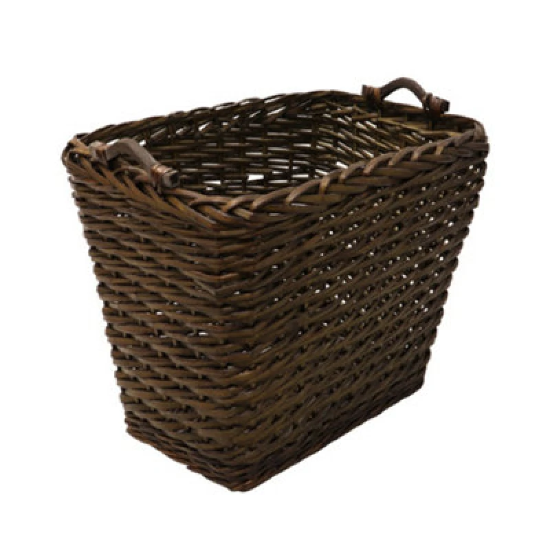 Image of JVL Vertical Weave Rectangle Log Basket with Wooden Handles, Brown, Medium 16-005