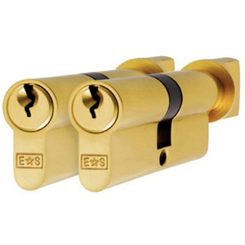 Image of Loops 70mm EURO Cylinder & Thumbturn Lock Keyed to Differ 5 Pin Polished Brass Metallics unisex