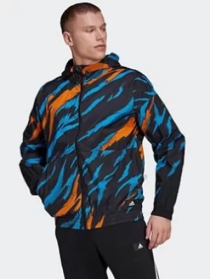 Image of adidas TRVL Tiger Camo Windbreaker, Black Size M Men