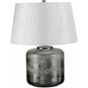 Image of Table Lamp Aged Graphite Metallic Glaze Light Grey Faux Silk Shade LED E27 60W
