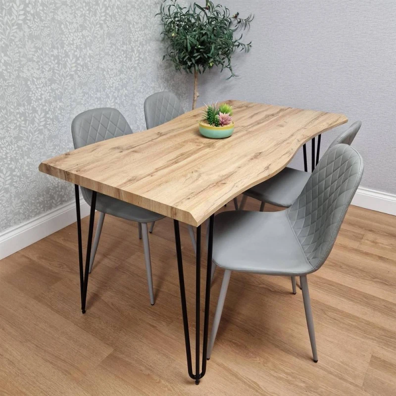 Image of KOSY KOALA Modern Table Set & 4 Grey Faux Leather Chairs Home Kitchen Furniture Grey Unisex