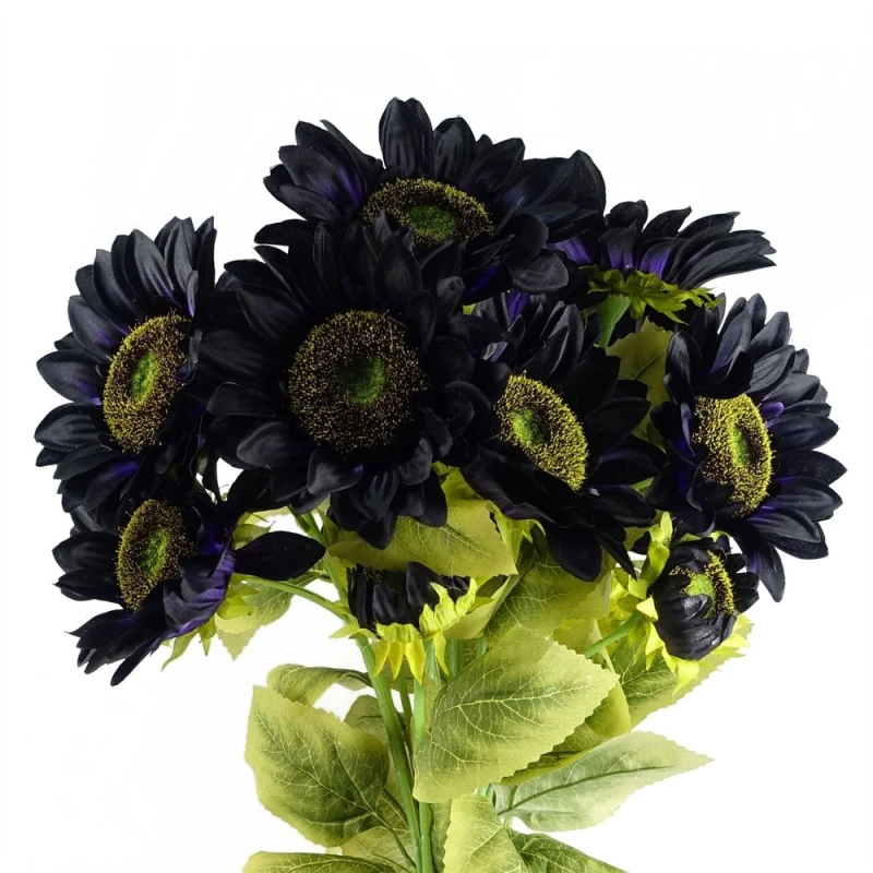 Image of Leaf Pack of 6 x 88cm Purple Artificial Sunflower - 3 heads Purple unisex