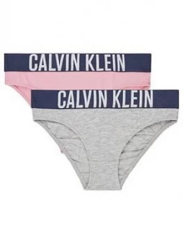 Image of Calvin Klein Girls 2 Pack Intense Logo Briefs - Pink Grey