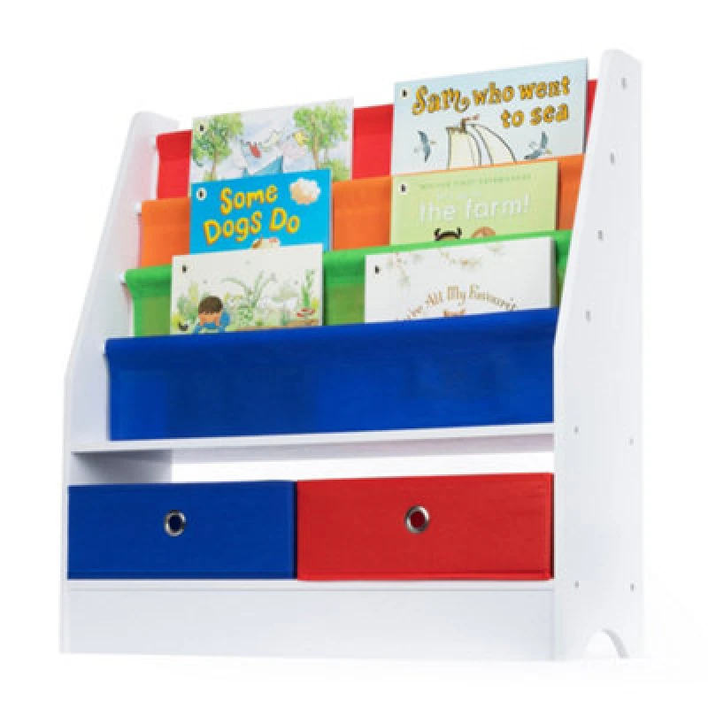 Image of LIVIVO Children Sling Bookshelf with 3 Shelves & 2 Containers Multi unisex