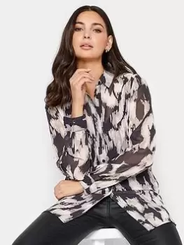 Image of Long Tall Sally Sheer Button Thru Shirt Blurred Markings, Black, Size 18, Women