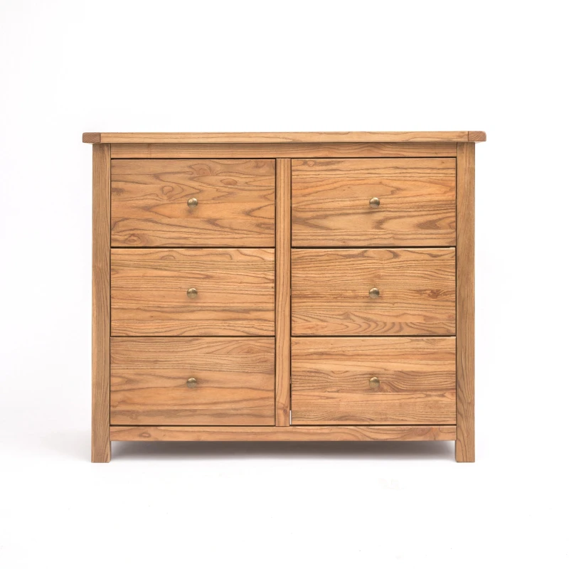 Image of Cabinet Bits Trivento 6 Drawer Chest of Drawers Brass Knob in Natural Natural Unisex