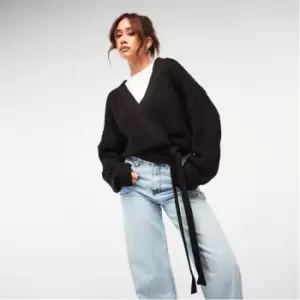 Image of Missguided Tall Chunky Knit Wrap Waist Cardigan - Black
