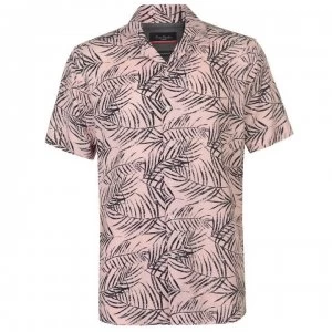 Image of Pierre Cardin Palm Short Sleeve Shirt Mens - Pink/Black