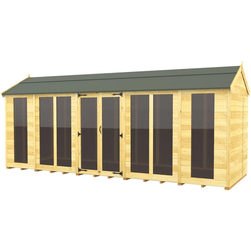 Image of Flat Pack Sheds DIY Sheds 18 x 8 Apex Summer House (Full Height Window), Brown 18X8AFHWSHFF