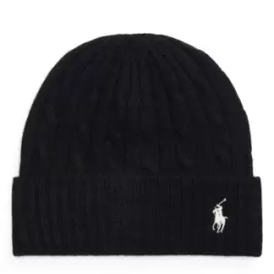 Image of Polo Ralph Lauren Polo Cable Knit Beanie Hat - Black