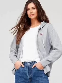 Image of Levis Chest Hit Logo Zip Through Hoodie - Grey, Size Xxs, Women