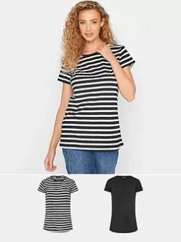 Image of Long Tall Sally 2 Pack Basic Tee Black & Stripe, Black, Size 18, Women