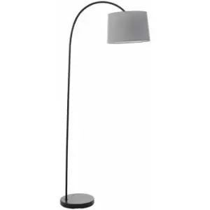 Image of Loops - 1.6m Curved Floor Lamp Matt Black & Grey Shade Free Standing Living Room Light