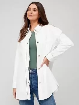 Image of Tommy Hilfiger Cotton Blend Coastal Relaxed Shacket - Cream, Size 40, Women