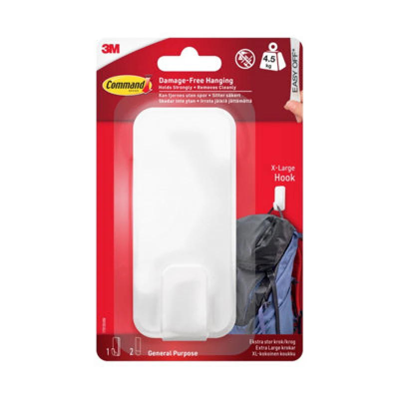 Image of Command Adhesive X-Large Heavyweight Utility Hook - White (up to 6.8 kg) White