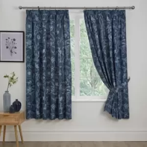 Image of Lorie Floral Print Lined Pencil Pleat Curtains, Blue, 66 x 72" - Dreams&drapes