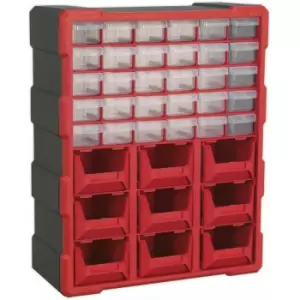 Image of 375 x 165 x 470mm 39 Drawer Parts Cabinet - RED - Wall Mounted / Standing Box