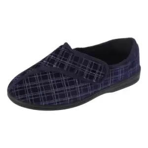 Image of Zedzzz Mens George Touch Fastening Check Velour Slippers (9 UK) (Navy Blue)