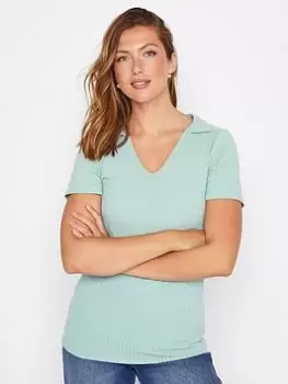 Image of Long Tall Sally Ss Ribbed Polo Top - Blue Size 8, Women