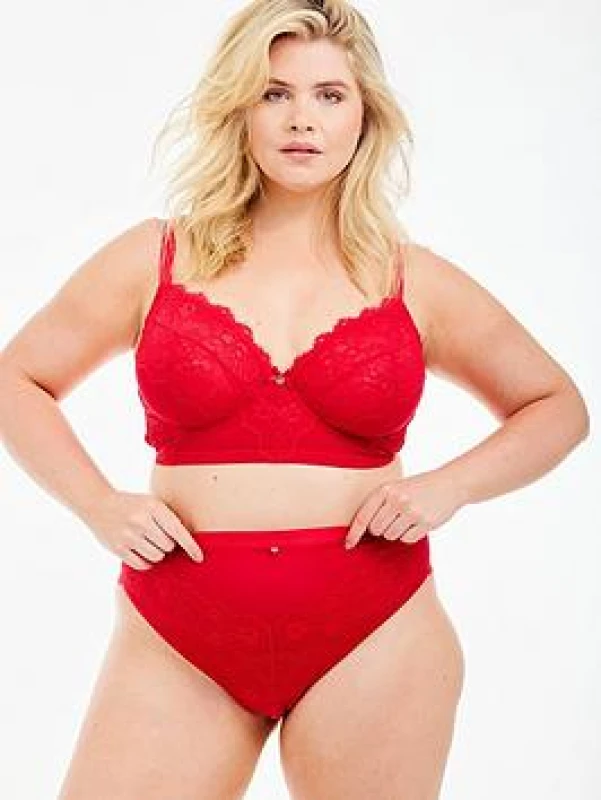 Image of Oola Lingerie Lace and Logo Longline Underwired Bra Red female