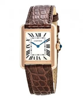 Image of Cartier Tank Solo Rose Gold Leather Strap Womens Watch W5200024 W5200024