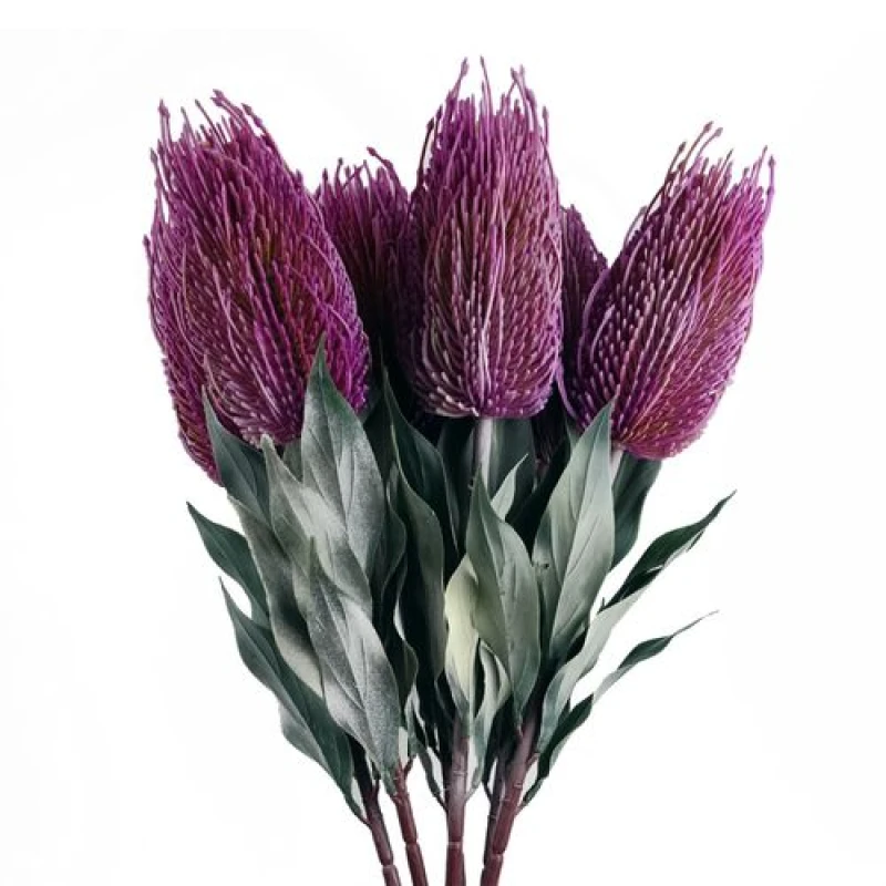 Image of Leaf Pack of 6 x 75cm Banksia Menziesii Pink Flower Stem Artificial