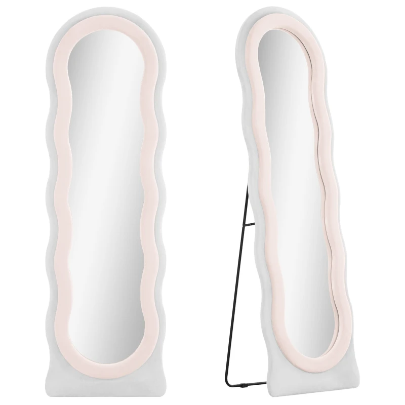 Image of HOMCOM Full Length Mirror, Standing, Leaning or Wall Mirror, White and Pink Pink