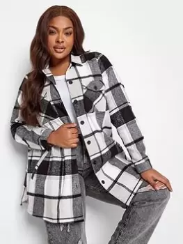 Image of Yours Check Shacket Grey Check, Grey, Size 30-32, Women