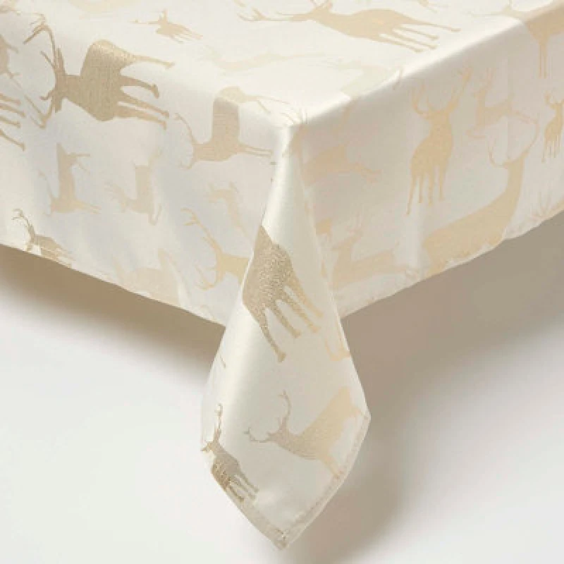 Image of Homescapes Gold Stag Christmas Table Cloth, 132 X 228 Cm