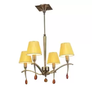Image of Siena Pendant Round 4 Light E14, Antique Brass With Amber Cream Shades And Amber Crystal