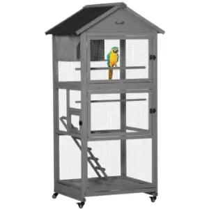 Image of PawHut Bird Cage Mobile Wooden Aviary House with Wheel Perch Nest Ladder Tray