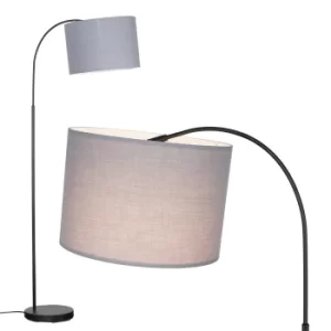 Image of Curva Floor Lamp in Black with Large Grey Shade