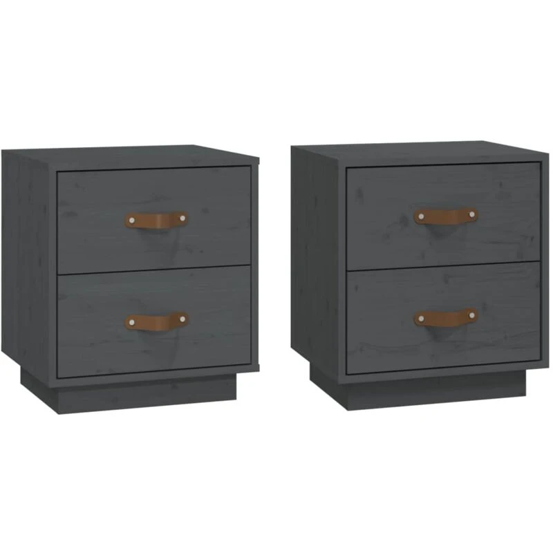 Image of Vidaxl Bedside Cabinets 2 Pcs Grey 40X34X45cm Solid Wood Pine, Grey 818330