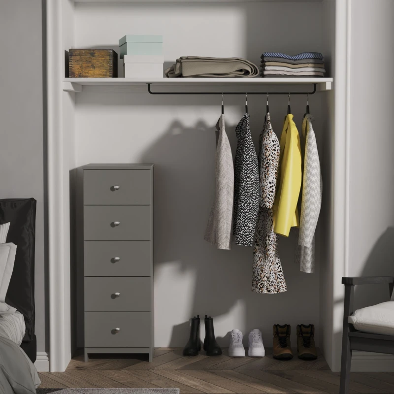 Image of Portland 5 Drawer Tall Bedside Cabinet In Uniform Grey & Dusk Grey (Ready Assembled)