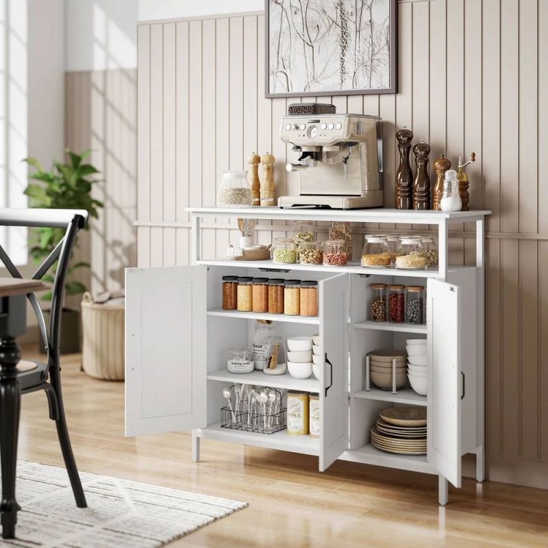 Image of HOMCOM Industrial Kitchen Sideboard with Open Shelf & 2 Cabinets, White White Unisex