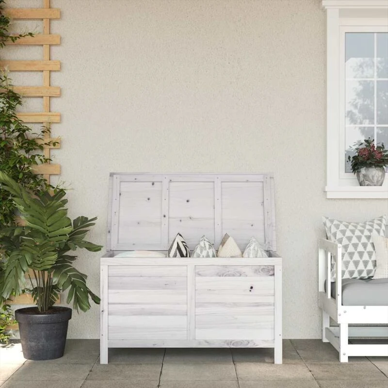 Image of vidaXL Garden Storage Box White 99x49.5x58.5cm Solid Wood Fir, White 364753