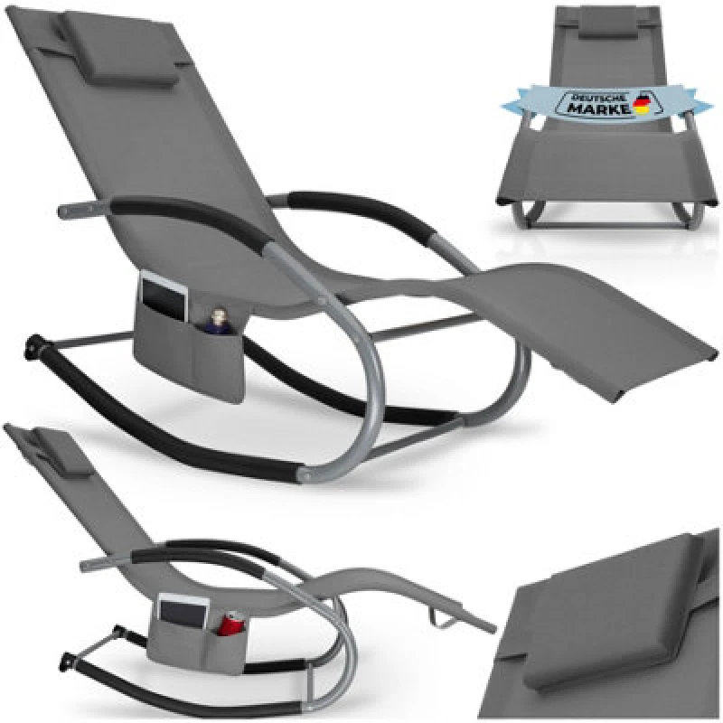 Image of Tectake 1 Sun Lounger Taya With A Modern Design, Rocking Function And Breathable Surface - Grey