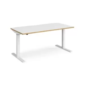 Image of Height Adjustable Desk Rectangular Desk 1600mm White/Oak Tops With White Frames 800mm Depth Elev8 Mono