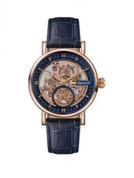 Image of Ingersoll Ingersoll The Herald Rose Gold And Black Detail Skeleton Automatic Dial Black Leather Strap Watch