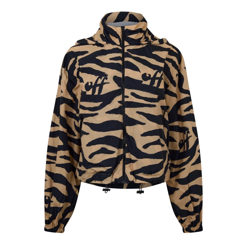 Image of Off White Womens Zebra Animal Print Long Sleeve Zip Tracksuit Top Beige/Black female 4 (3XS)