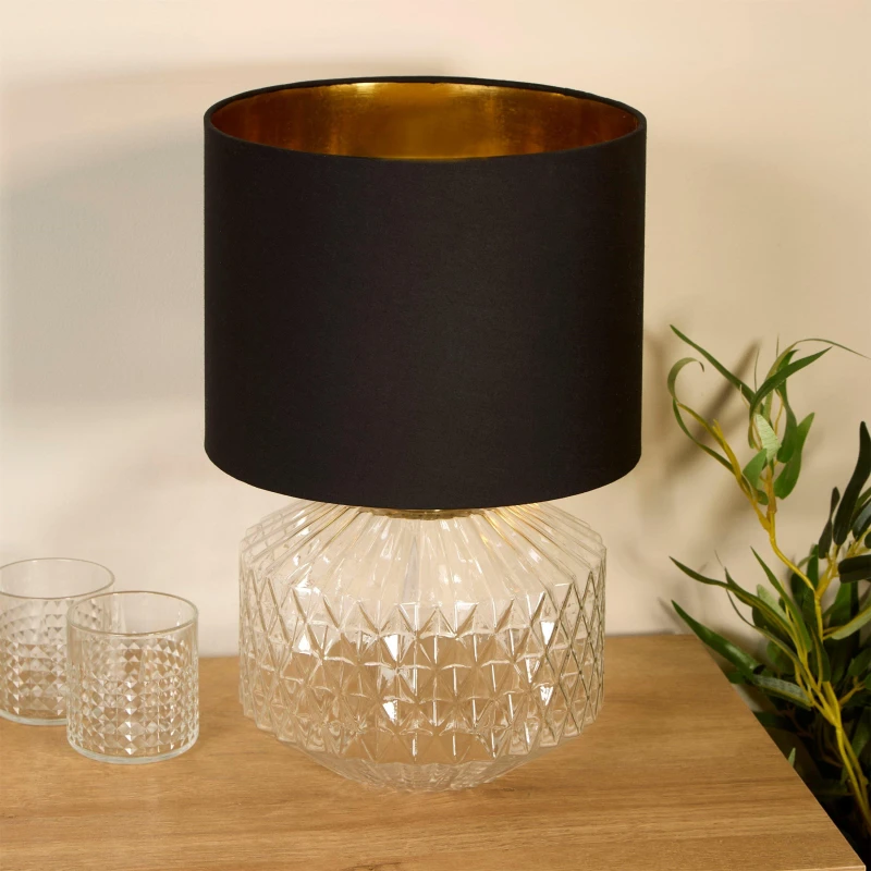 Image of Lighting Collection Clear Glass & Satin Brass Table Lamp, Gold 701790