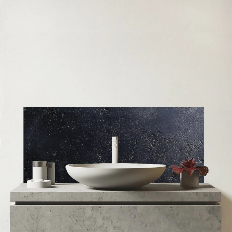 Image of Warren Reed - Designer Black Concrete Effect Glass Bathroom Splashback Black Unisex