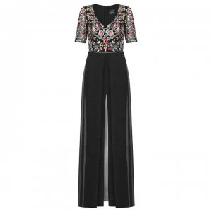 Image of Adrianna Papell Embellished Jumpsuit with Sheer Skirt - Black Multi