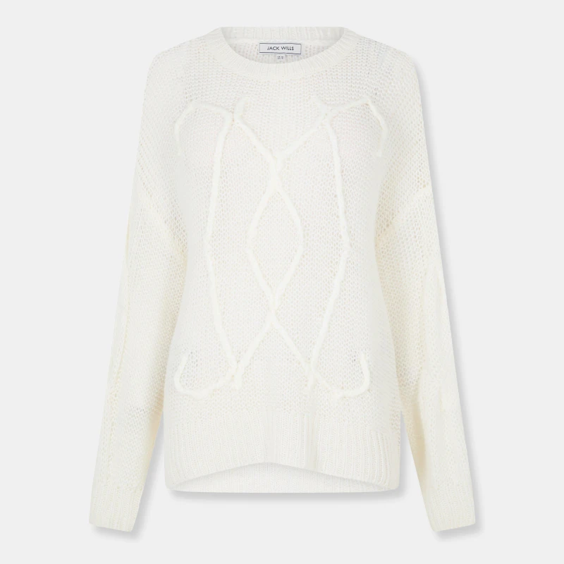 Image of Jack Wills Womens Loose Knit Crew Neck Jumper Cream female 8 (XS)