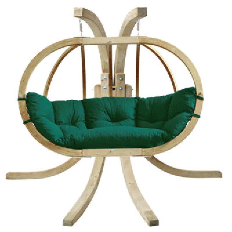 Image of Amazonas Globo Royal Double Egg Chair Set - Spruce Stand, Cushioned in Dark Green Size: 2 Person Dark Green Unisex 2 Person