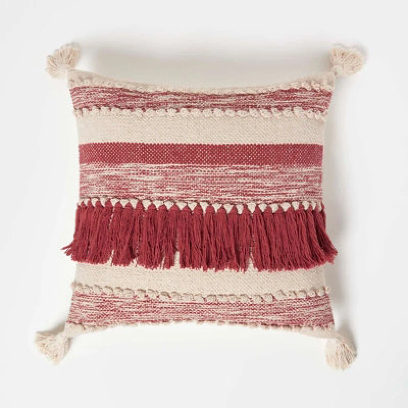 Image of Homescapes Zadar Handwoven Fringed Red Kilim Cushion 45 X 45 Cm