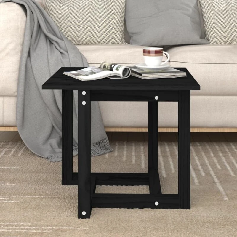 Image of Vidaxl Coffee Table Black 50X50X45cm Solid Wood Pine, Black 822176