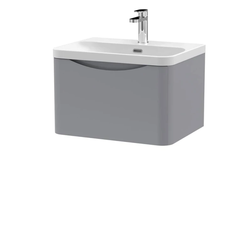Image of Balterley Arch Wall Hung 1-Drawer Bathroom Vanity, Ceramic Basin, Grey, 600mm in Grey Grey Unisex