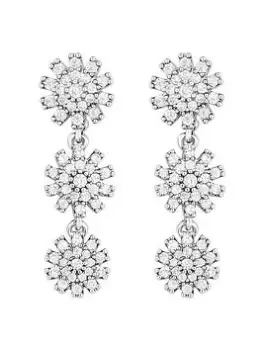 Image of Jon Richard Rhodium Plated Floral Cubic Zirconia Earrings, Silver, Women